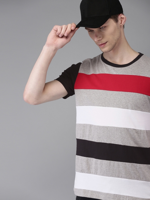 

Moda Rapido Men Red & Grey Striped Round Neck T-shirt