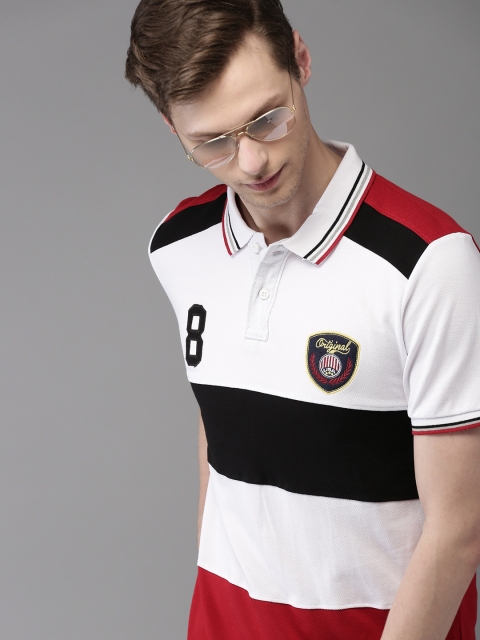 

Moda Rapido Men White & Red Colourblocked Polo Collar T-shirt