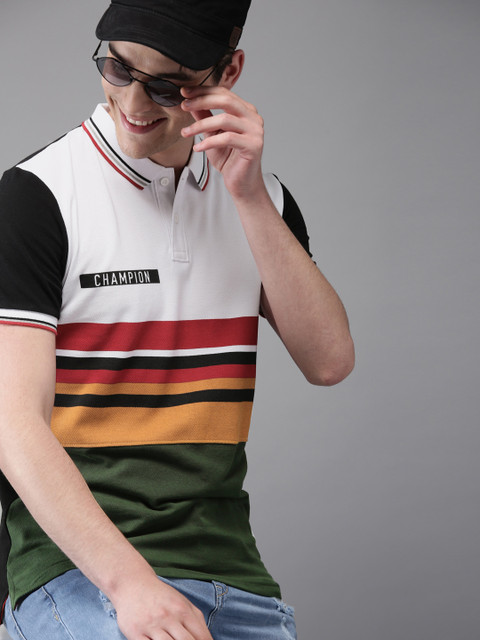

Moda Rapido Men White Striped Polo Collar T-shirt