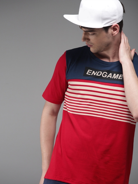 

Moda Rapido Men Red & Off White Striped Round Neck T-shirt