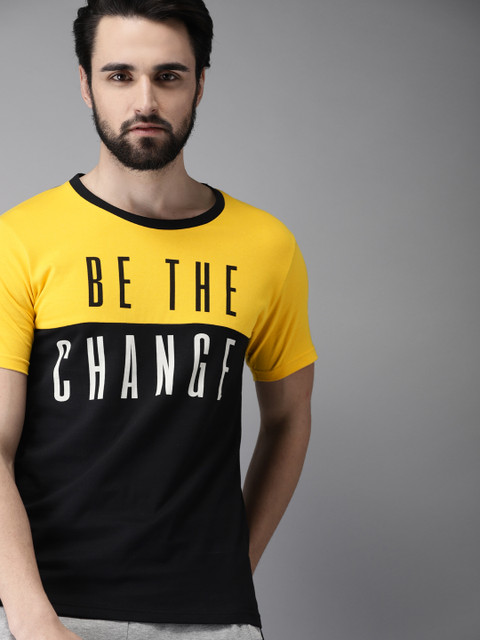 

Moda Rapido Men Black & Yellow Colourblocked Round Neck T-shirt
