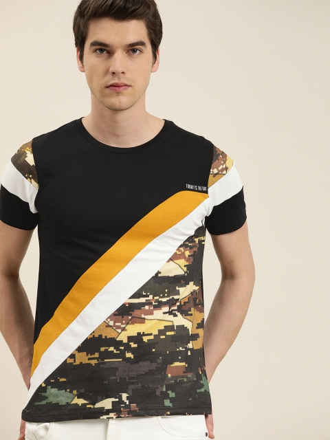 

Moda Rapido Men Black & Yellow Printed Round Neck T-shirt