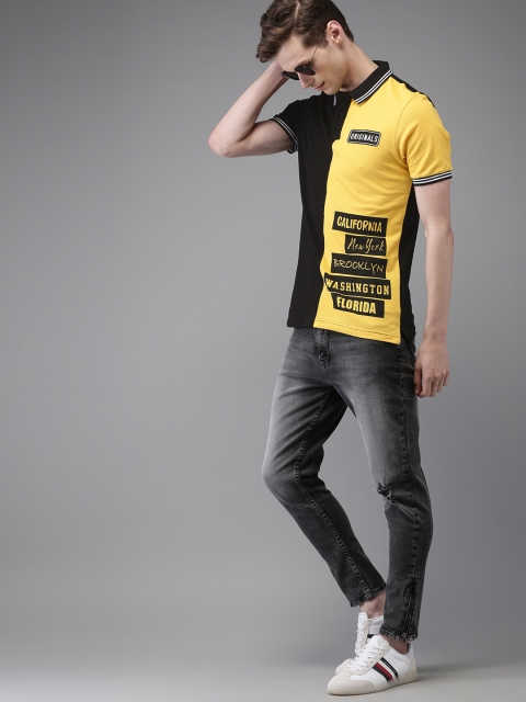 

Moda Rapido Men Yellow & Black Colourblocked Polo Collar T-shirt
