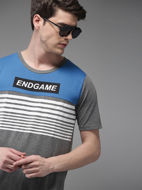 

Moda Rapido Men Charcoal Grey Printed Round Neck T-shirt