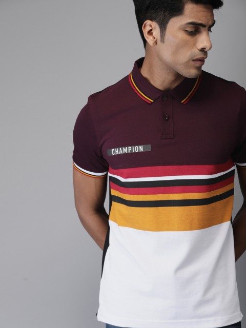 

Moda Rapido Men Burgundy & Black Colourblocked Polo Collar T-shirt