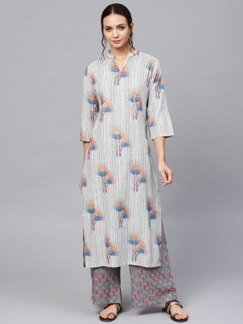 

Ishin Women Grey Foil Print Kurta with Palazzos