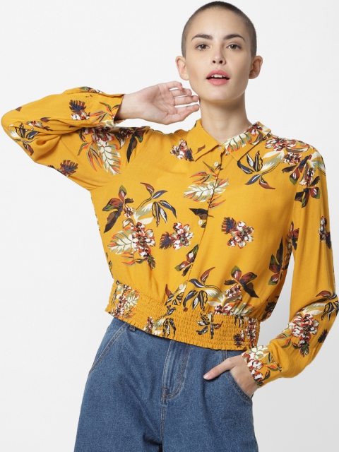 

ONLY Women Mustard Yellow Floral Printed Blouson Top
