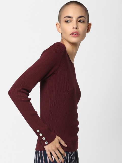 

ONLY Women Burgundy Solid Pullover Sweater