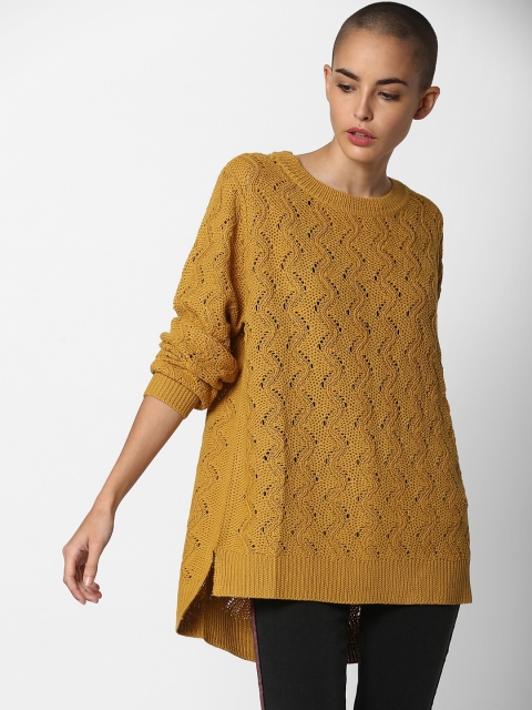 

ONLY Women Mustard Yellow Self Design Pullover Sweater