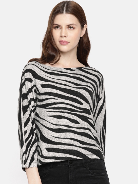 

ONLY Women Grey & Black Printed Top