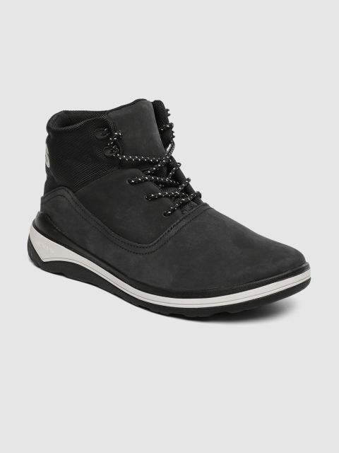 

Levis Men Black Solid Leather Mid-Top Flat Boots