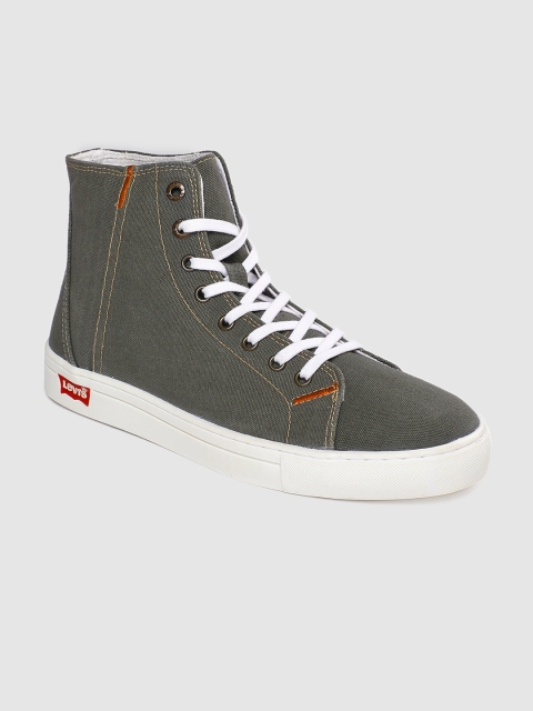 

Levis Men Olive Green Solid Canvas Mid-Top Sneakers