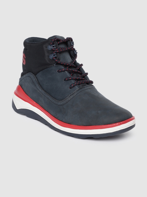 

Levis Men Navy Blue Solid Leather Mid-Top Flat Boots