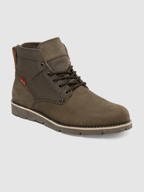 

Levis Men Brown Solid Leather Mid-Top Flat Boots