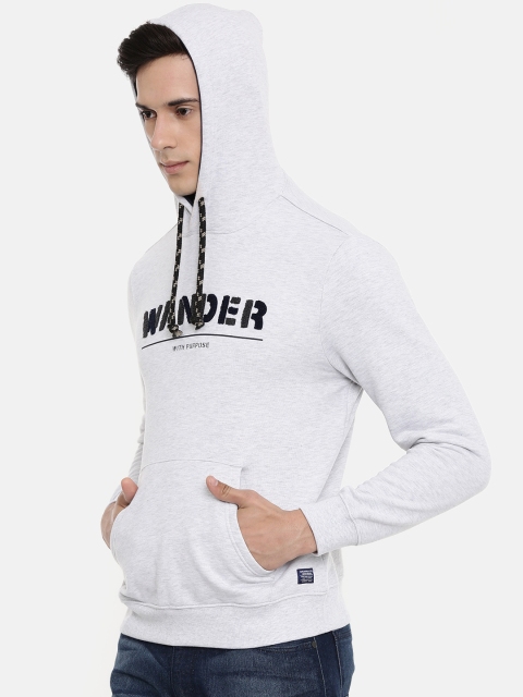 

Wrangler Men Grey Melange Self Design Hooded Sweatshirt
