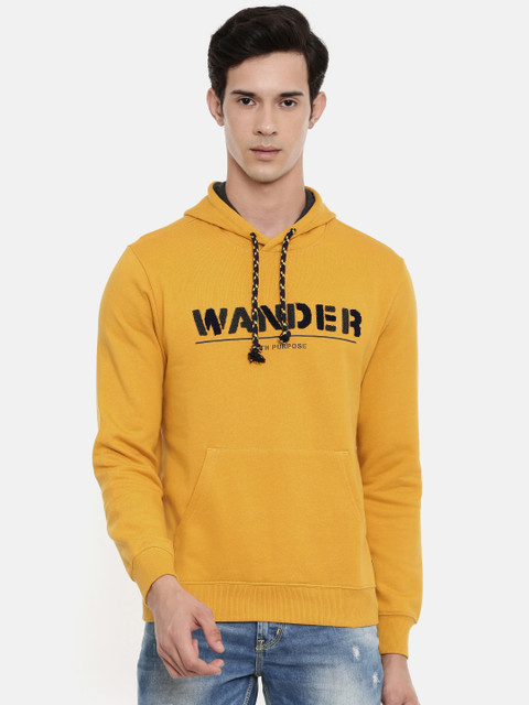 

Wrangler Men Mustard Yellow Printed Hooded Sweatshirt