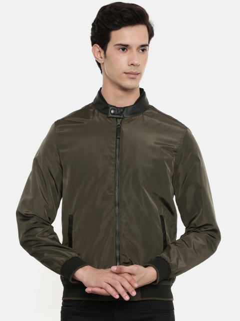 

Wrangler Men Olive Green Solid Slim Fit Bomber Slim Fit Jacket