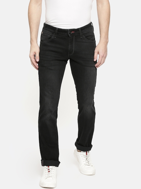 Wrangler Men Black Skanders Tapered Slim Fit Low-Rise Clean Look Stretchable Jeans