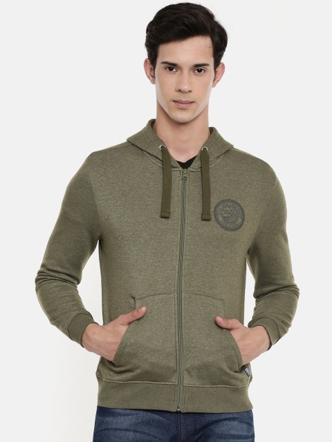 

Wrangler Men Olive Green Solid Hooded Sweatshirt