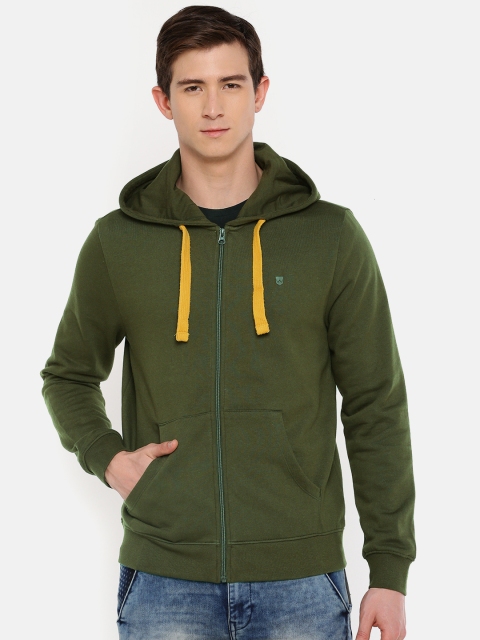 

Wrangler Men Olive Green Solid Hooded Sweatshirt