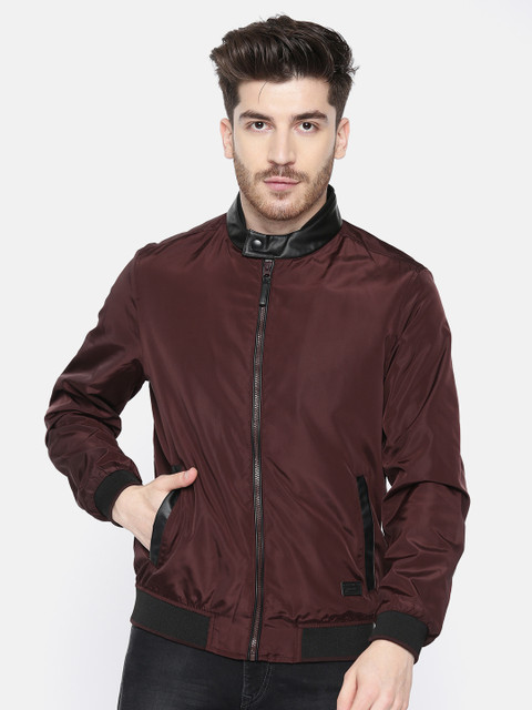 

Wrangler Men Burgundy Solid Slim Fit Bomber
