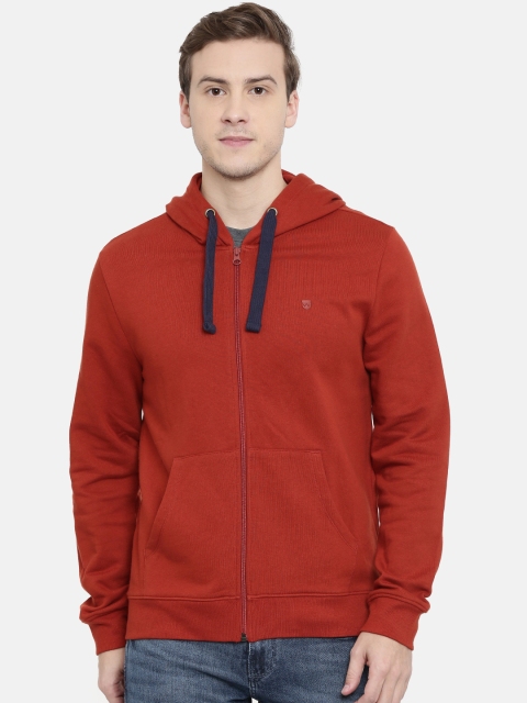 

Wrangler Men Rust Solid Hooded Sweatshirt