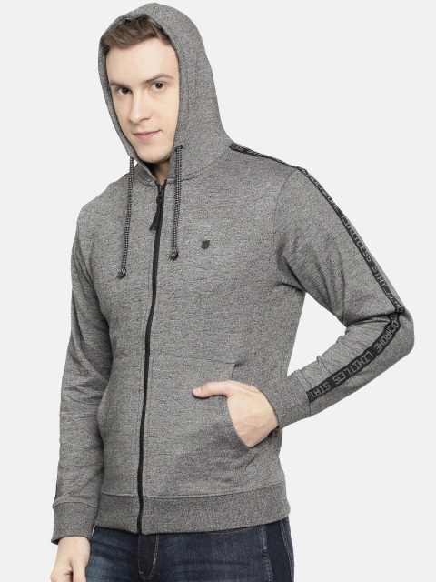 

Wrangler Men Charcoal Grey Solid Hooded Sweatshirt With Printed Details