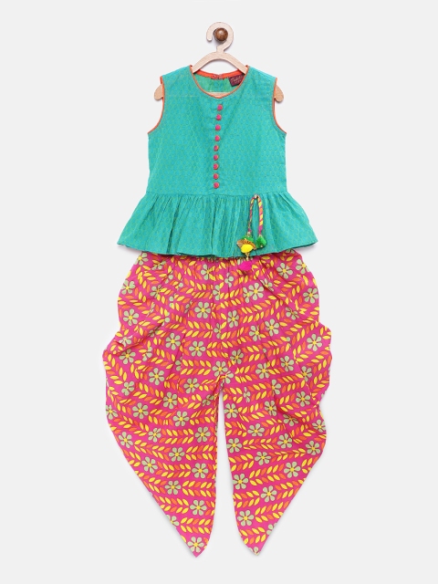 

Twisha Girls Turquoise Blue & Pink Butta Self Design Top with Dhoti Pants