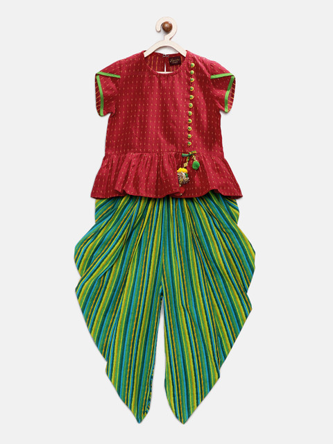 

Twisha Girls Red & Green Printed Top with Dhoti Pants