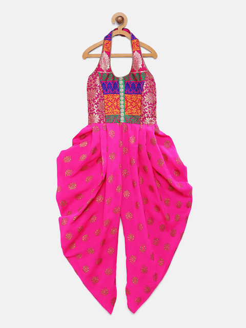 

Twisha Girls Fuchsia Pink Brocade Self-Design Printed Ethnic Basic Jumpsuit