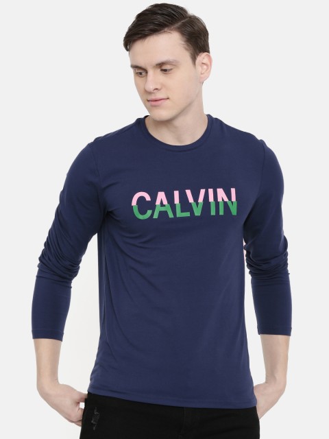 

Calvin Klein Jeans Men Navy Blue Printed Slim Fit Round Neck T-shirt