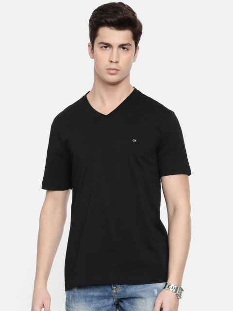 

Calvin Klein Jeans Men Black Solid V-Neck Pure Cotton T-shirt