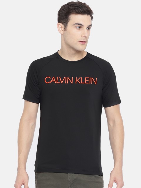 

Calvin Klein Jeans Men Black & Coral Orange Printed Performance Fit Round Neck T-shirt