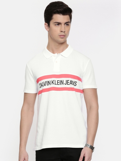 

Calvin Klein Jeans Men White Printed Polo Collar T-shirt