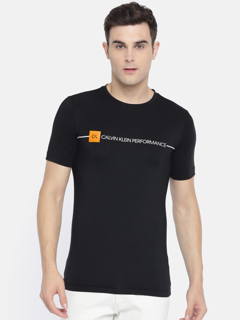 

Calvin Klein Jeans Men Black & White Printed Performance Fit Round Neck T-shirt