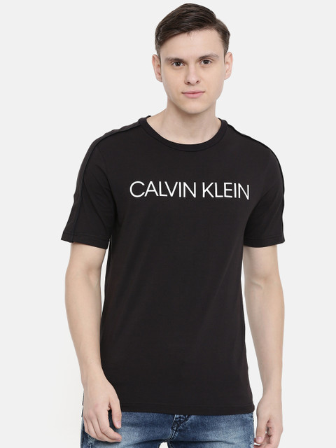 

Calvin Klein Jeans Men Black Printed Round Neck Pure Cotton T-shirt