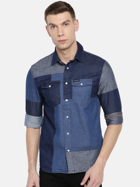

c Jeans Men Blue Regular Fit Colourblocked Casual Shirt