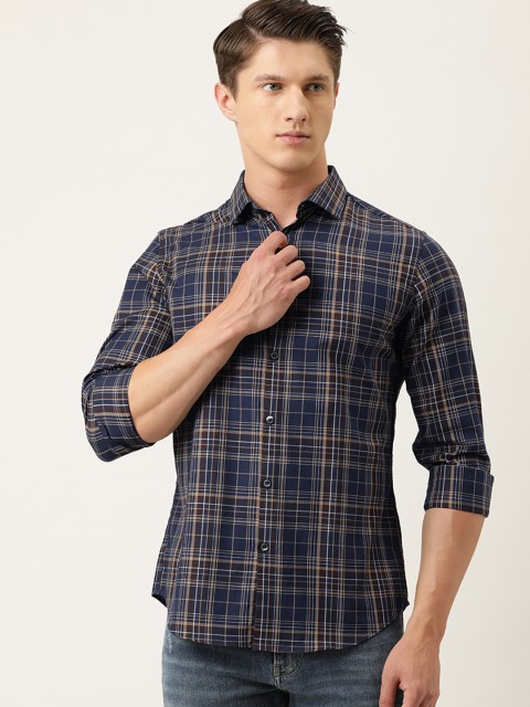 

Calvin Klein Jeans Men Navy Blue & Beige Slim Fit Checked Casual Shirt