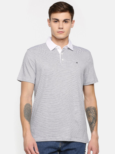 

Calvin Klein Jeans Men White & Black Striped Polo T-shirt