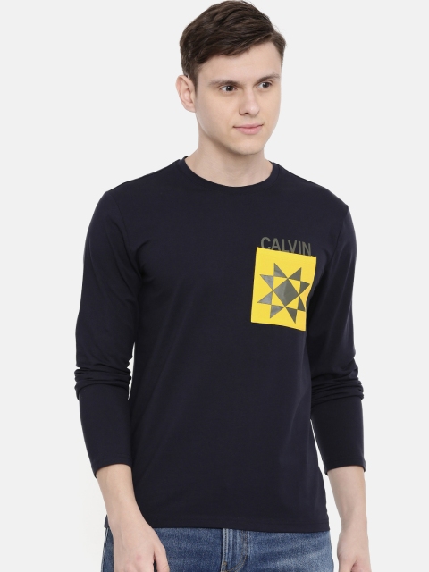 

Calvin Klein Jeans Men Navy Blue Solid Slim Fit Round Neck T-shirt