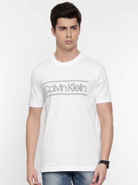 

Calvin Klein Jeans Men White Printed Round Neck Pure Cotton T-shirt