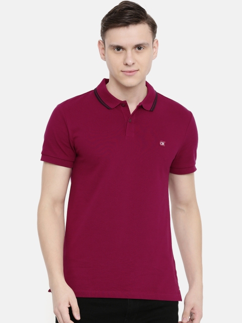 

Calvin Klein Jeans Men Magenta Solid Slim Fit Polo Collar T-shirt