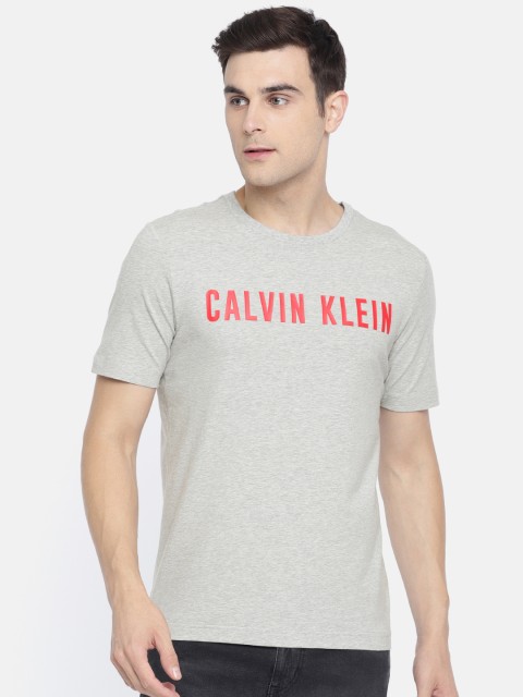 

Calvin Klein Jeans Men Grey & Coral Orange Printed Performance Fit Round Neck T-shirt