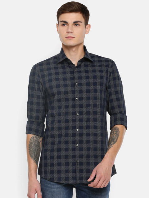 

Calvin Klein Jeans Men Navy Blue & Grey Slim Fit Checked Casual Shirt