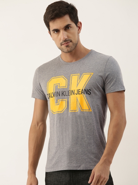 

Calvin Klein Jeans Men Grey Melange Printed Round Neck T-shirt