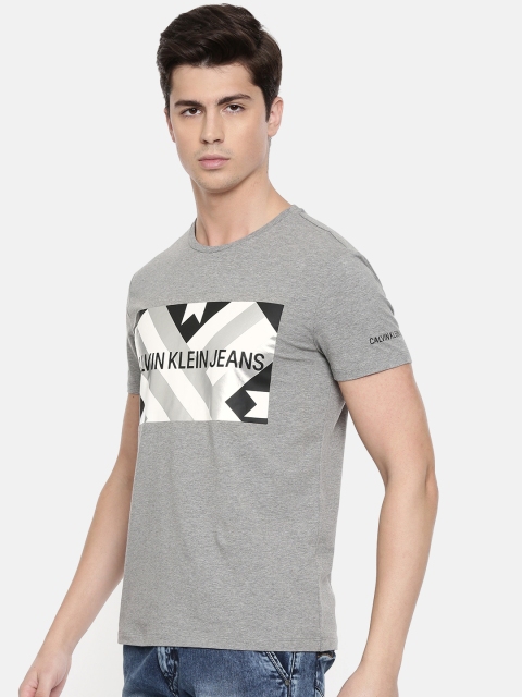 

Calvin Klein Jeans Men Grey Melange Printed Round Neck T-shirt