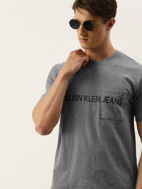 

Calvin Klein Jeans Men Grey Printed Round Neck T-shirt With Chest Pocket