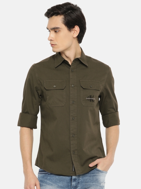 

Calvin Klein Jeans Men Olive Green Regular Fit Solid Casual Shirt