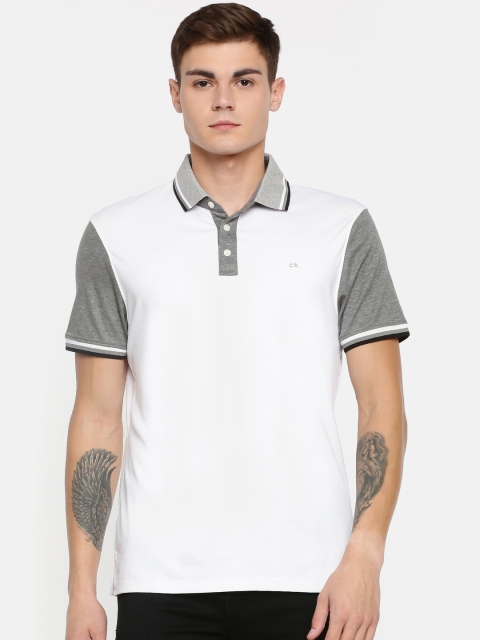 

Calvin Klein Jeans Men White Solid Polo Collar Pure Cotton T-shirt