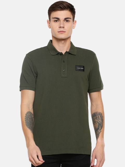 

Calvin Klein Jeans Men Olive Green Solid Polo T-shirt